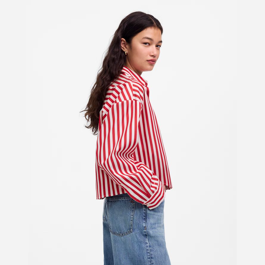 womens madewell straight-hem shirts red white