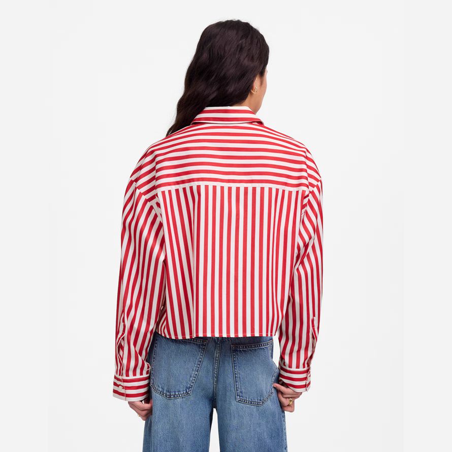 womens madewell straight-hem shirts red white