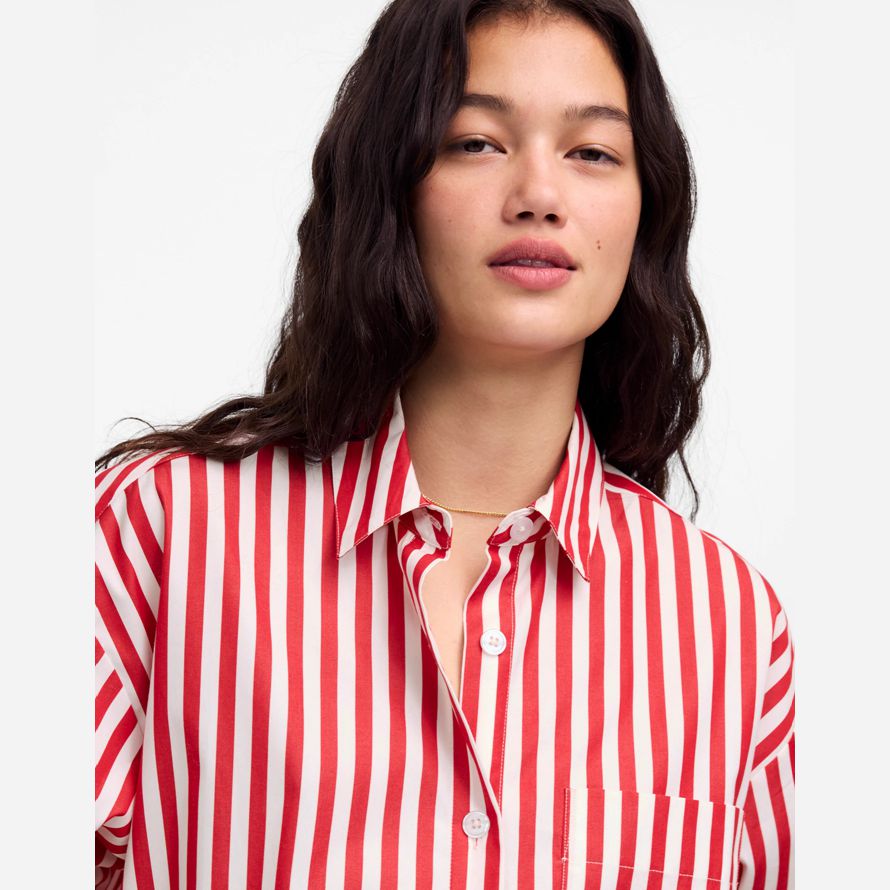 womens madewell straight-hem shirts red white