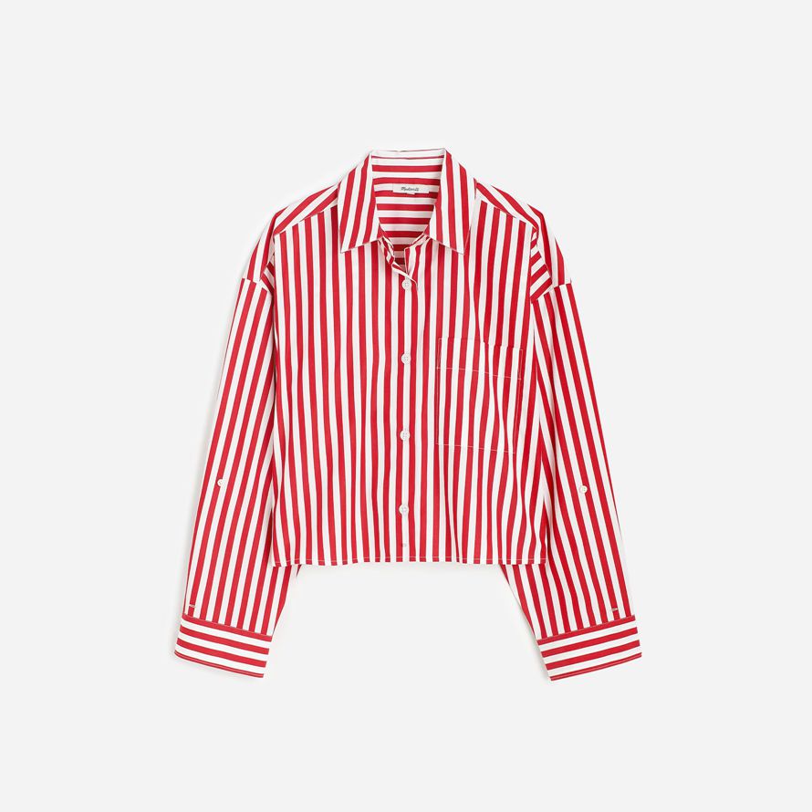 womens madewell straight-hem shirts red white