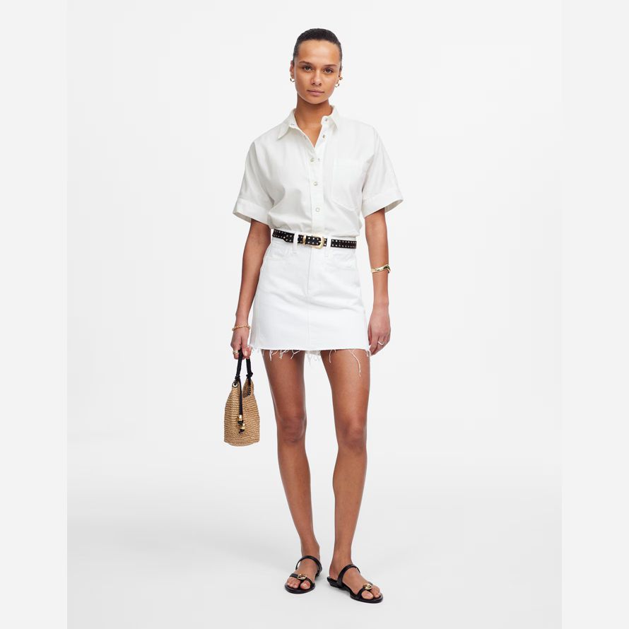 womens madewell denim short-sleeve shirts white