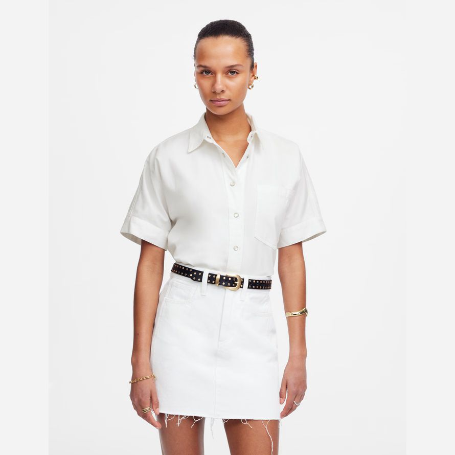 womens madewell denim short-sleeve shirts white