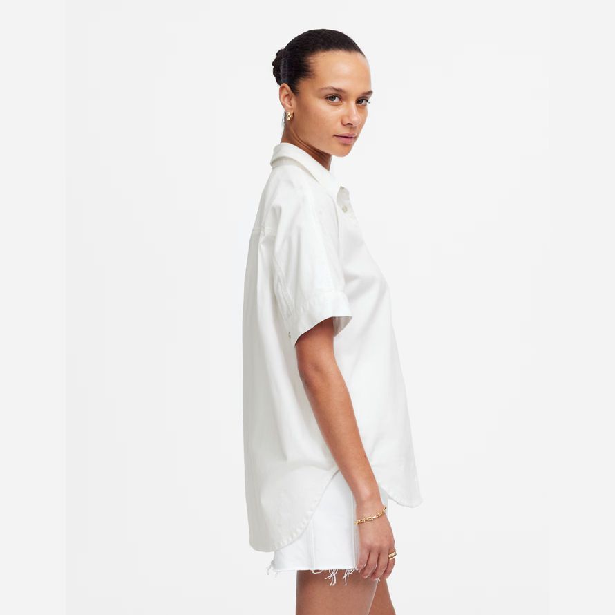 womens madewell denim short-sleeve shirts white