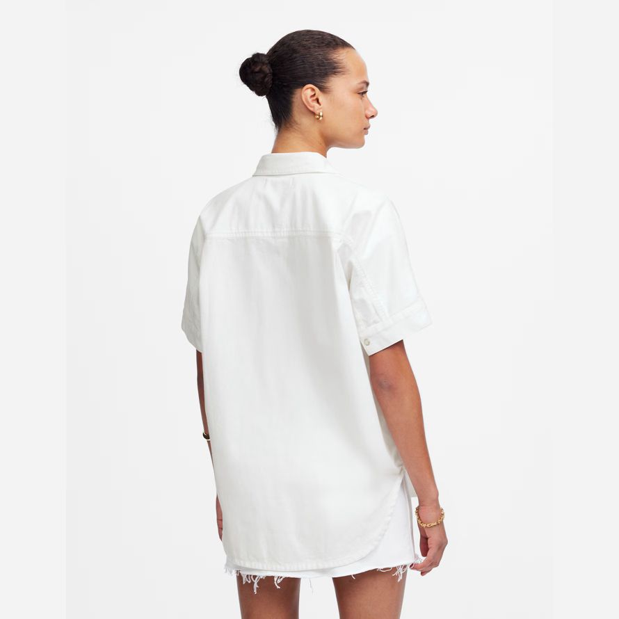 womens madewell denim short-sleeve shirts white