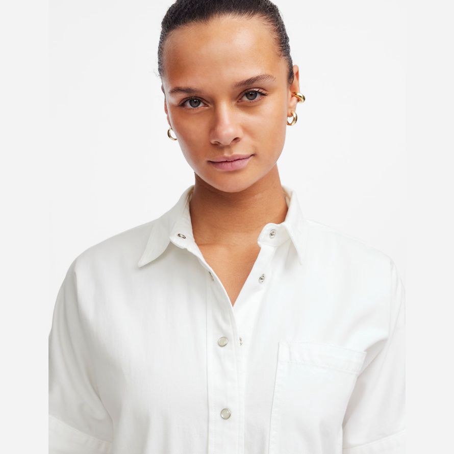 womens madewell denim short-sleeve shirts white