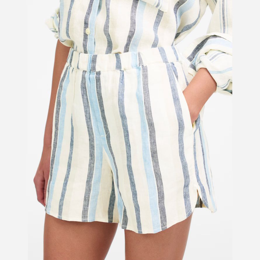 womens madewell curved hem pull-on shorts white blue