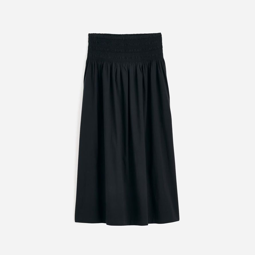 womens madewell smocked-waist poplin midi skirt black