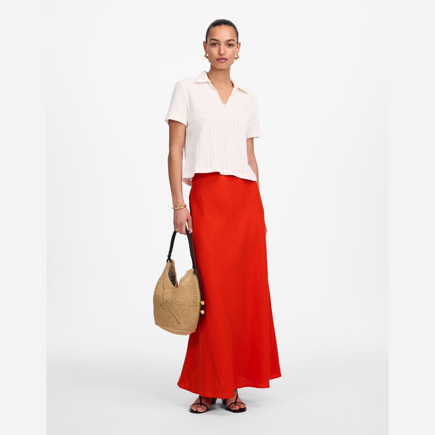 red orange womens madewell linen maxi slip skirt