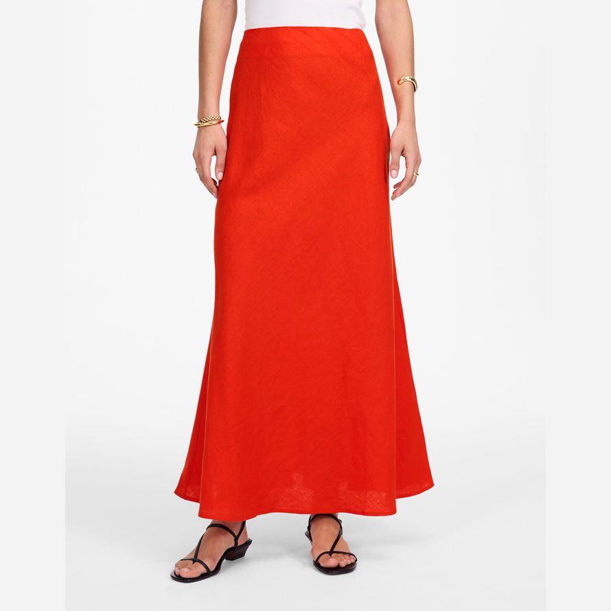 red orange womens madewell linen maxi slip skirt