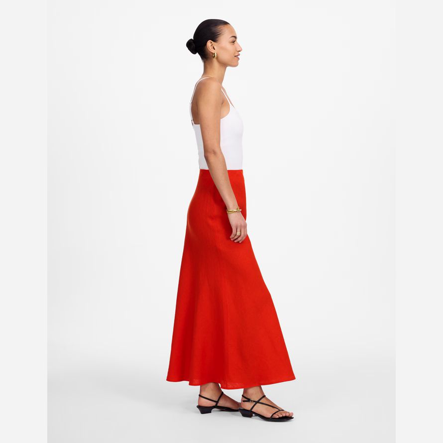 red orange womens madewell linen maxi slip skirt