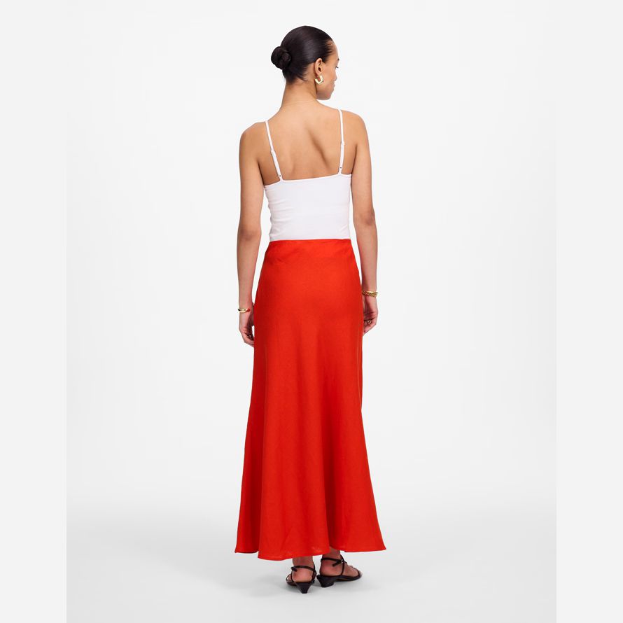 red orange womens madewell linen maxi slip skirt