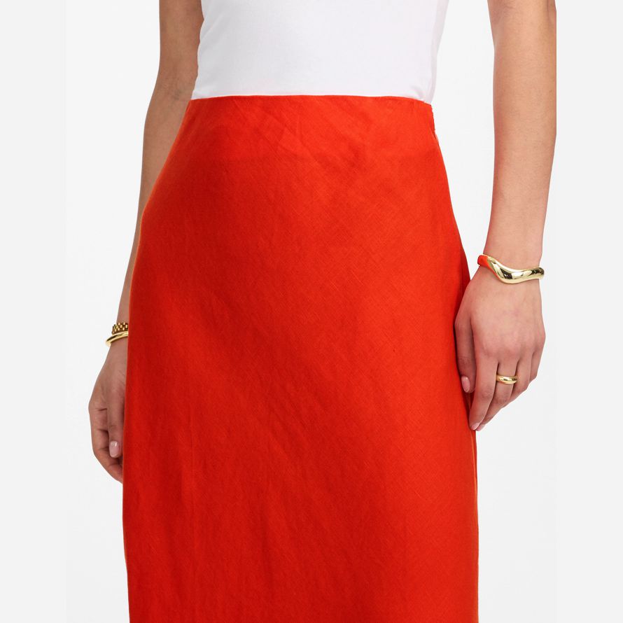 red orange womens madewell linen maxi slip skirt