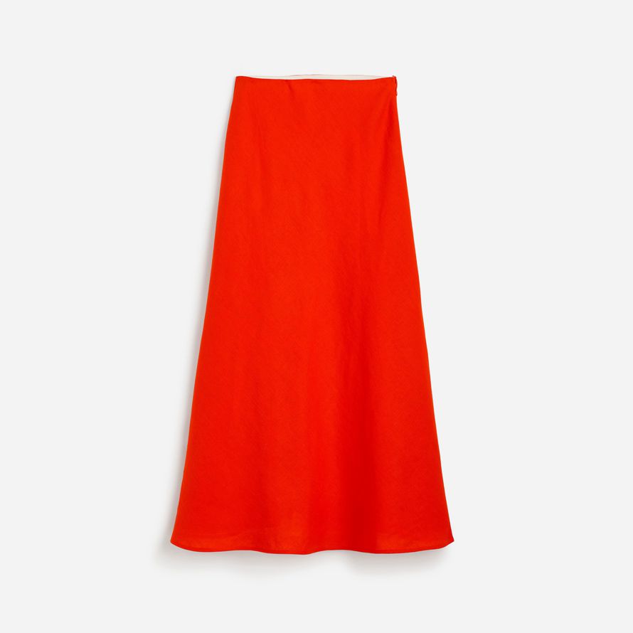 red orange womens madewell linen maxi slip skirt