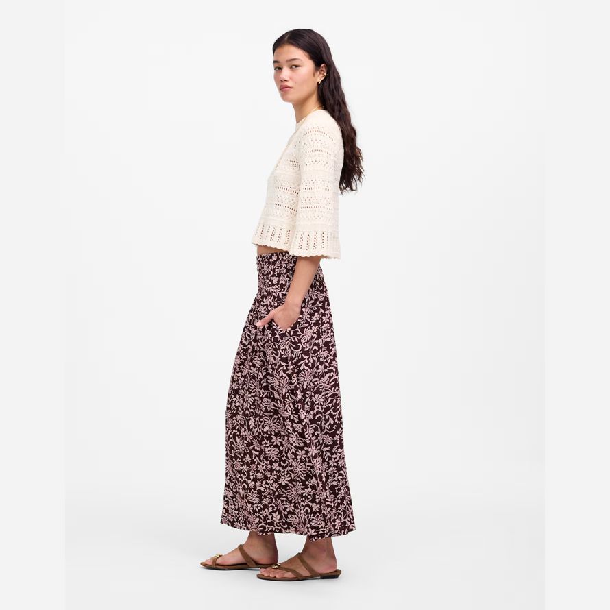 dark red pink madewell smocked-waist midi womens skirt