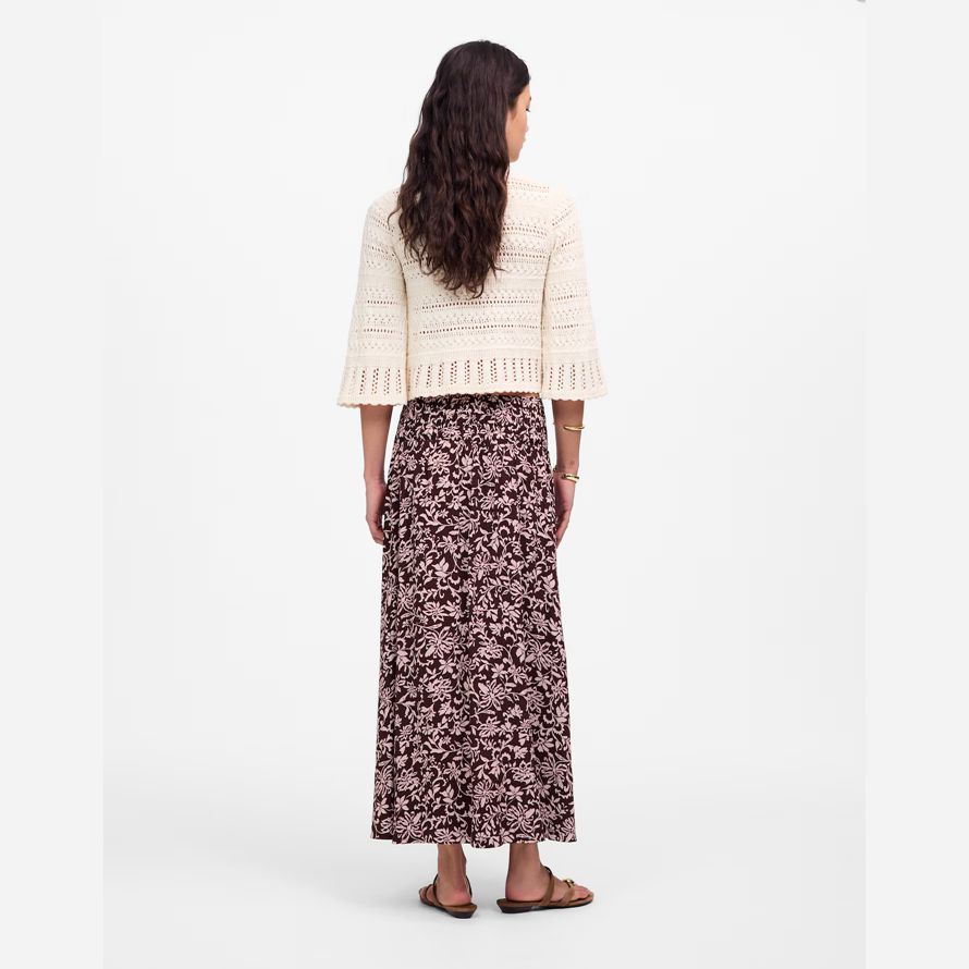 dark red pink madewell smocked-waist midi womens skirt