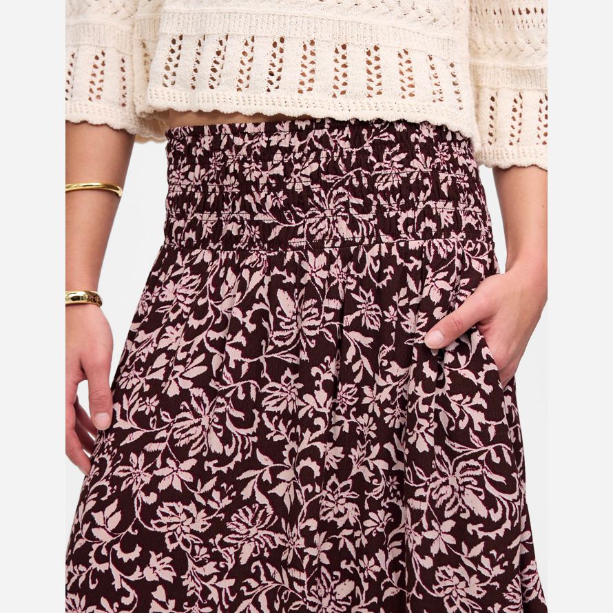 dark red pink madewell smocked-waist midi womens skirt