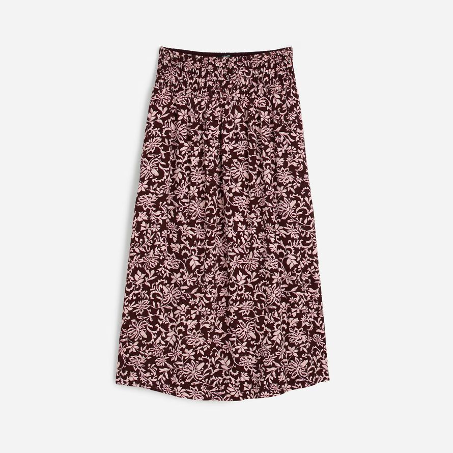 dark red pink madewell smocked-waist midi womens skirt