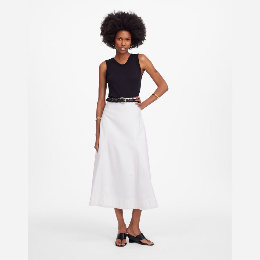 white madewell fluted midi womens skirt