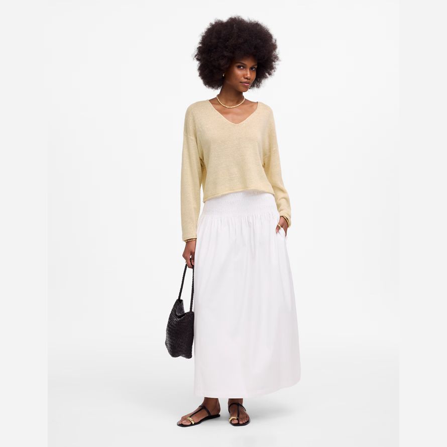 cream womens madewell linen v-neck sweater