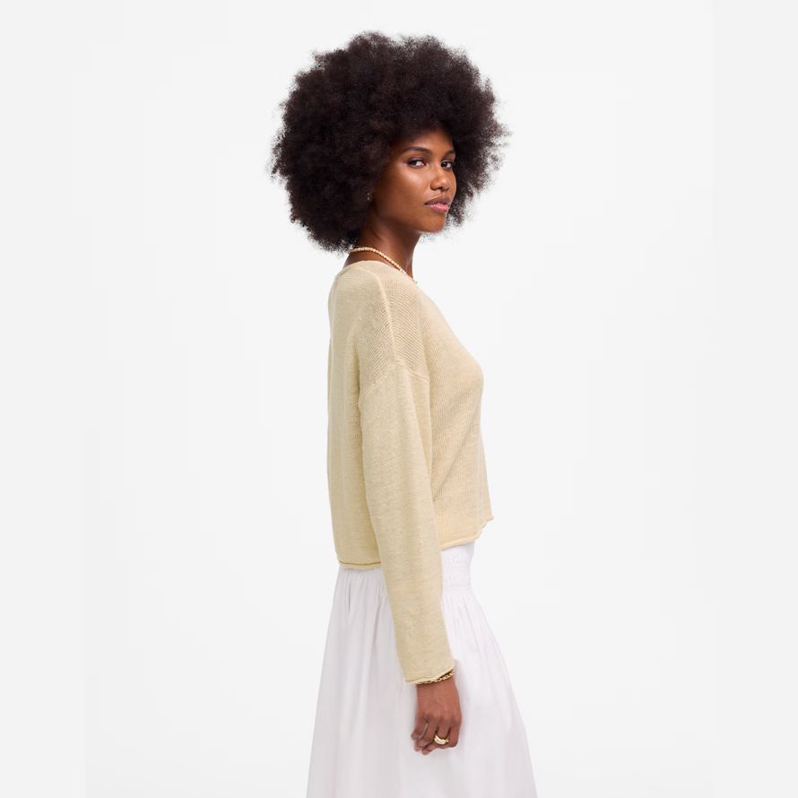 cream womens madewell linen v-neck sweater