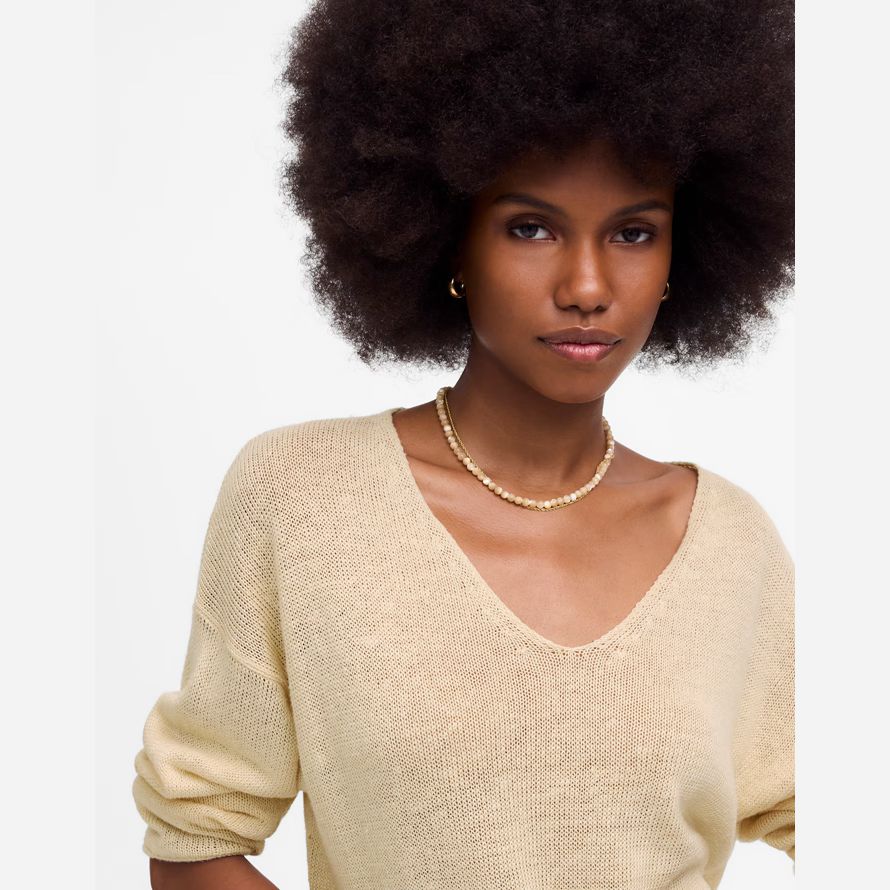 cream womens madewell linen v-neck sweater