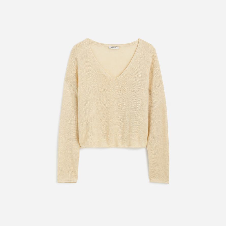 cream womens madewell linen v-neck sweater
