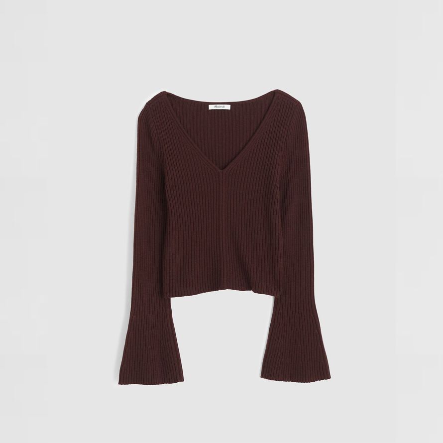 womens madewell ribbed v-neck merino wool sweater chocolate