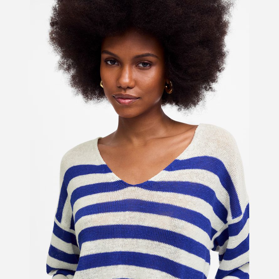 blue white madewell linen v-neck womens sweater