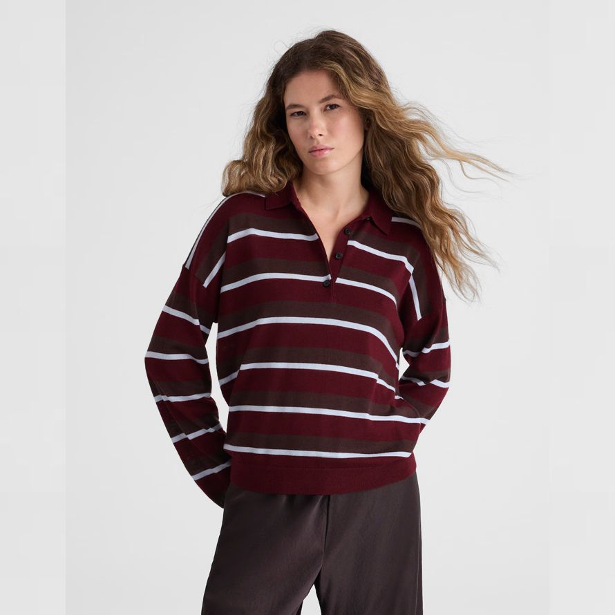 burgundy dark brown womens madewell striped polo merino wool sweater