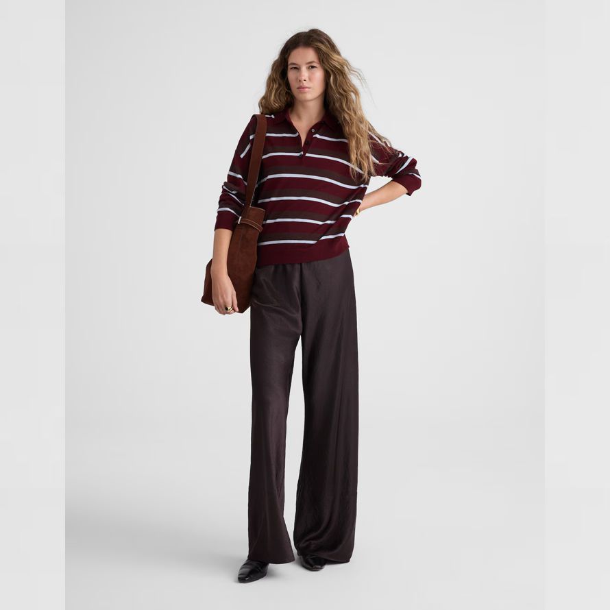 burgundy dark brown womens madewell striped polo merino wool sweater