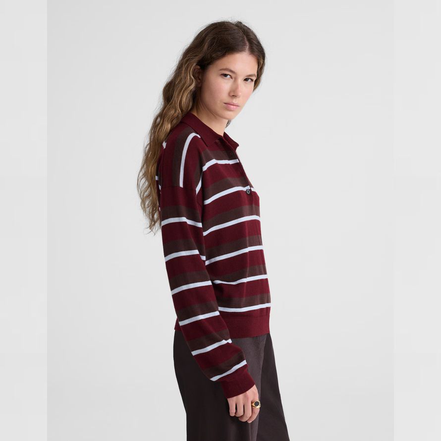 burgundy dark brown womens madewell striped polo merino wool sweater