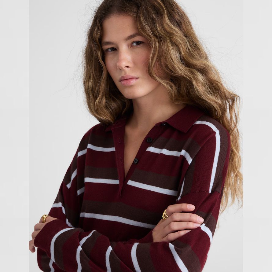 burgundy dark brown womens madewell striped polo merino wool sweater
