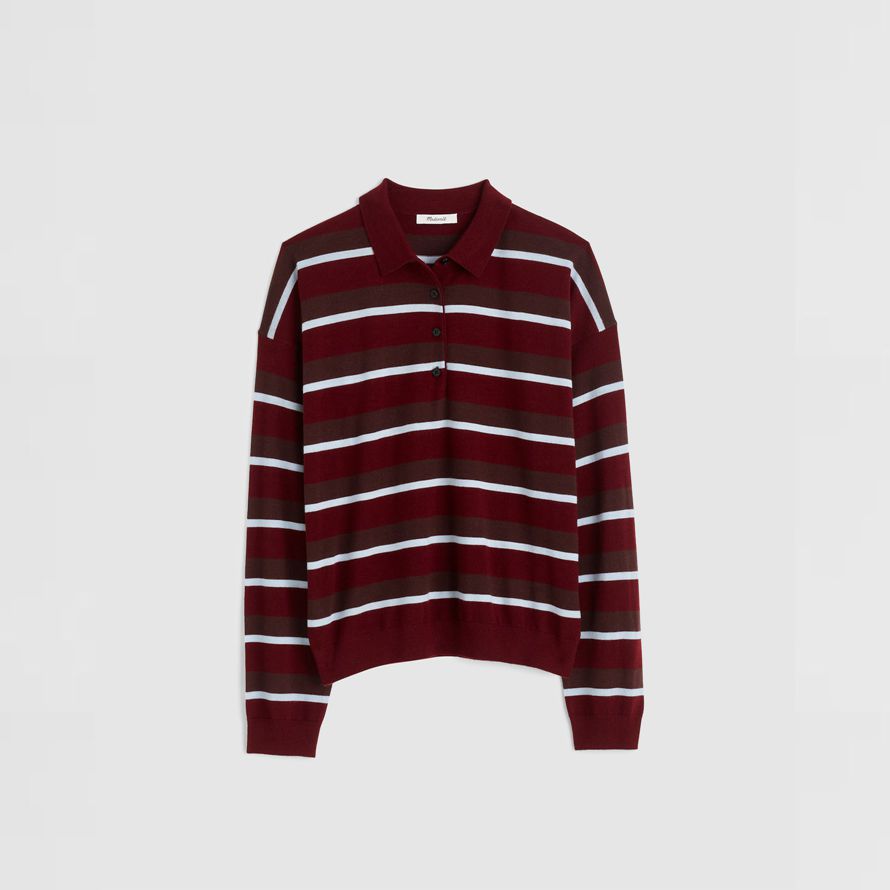 burgundy dark brown womens madewell striped polo merino wool sweater
