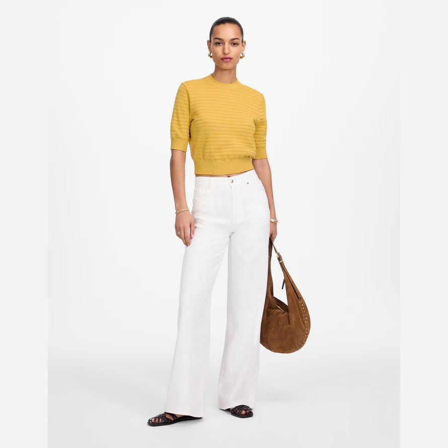 womens madewell textural-stitch cotton sweater yellow