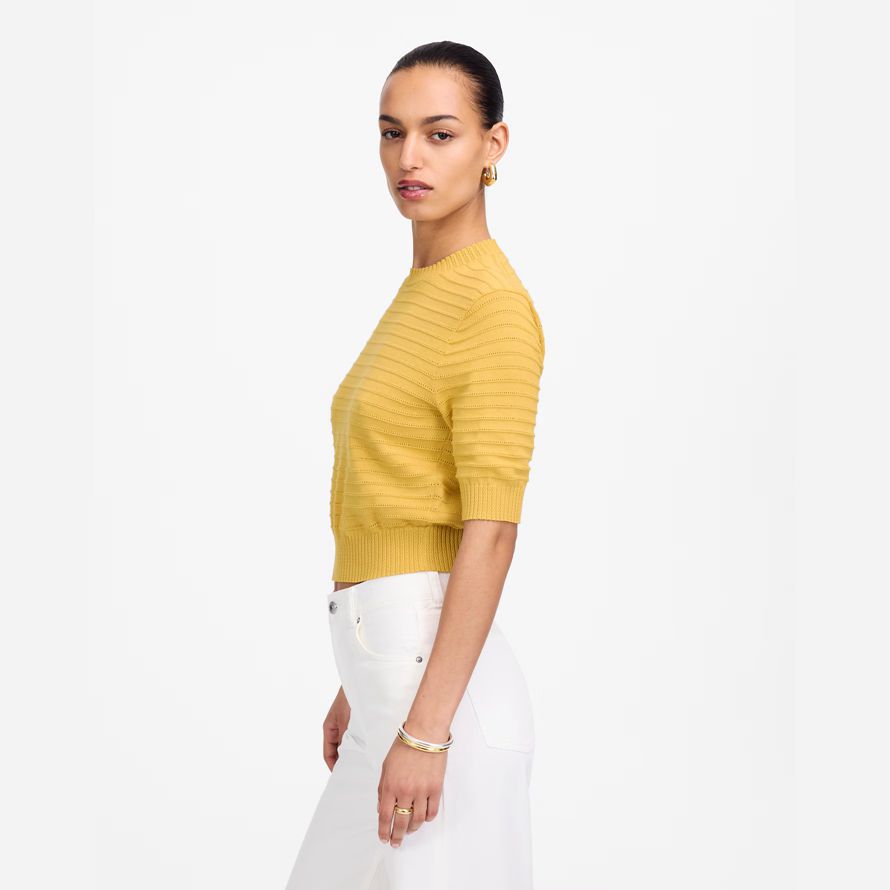 womens madewell textural-stitch cotton sweater yellow