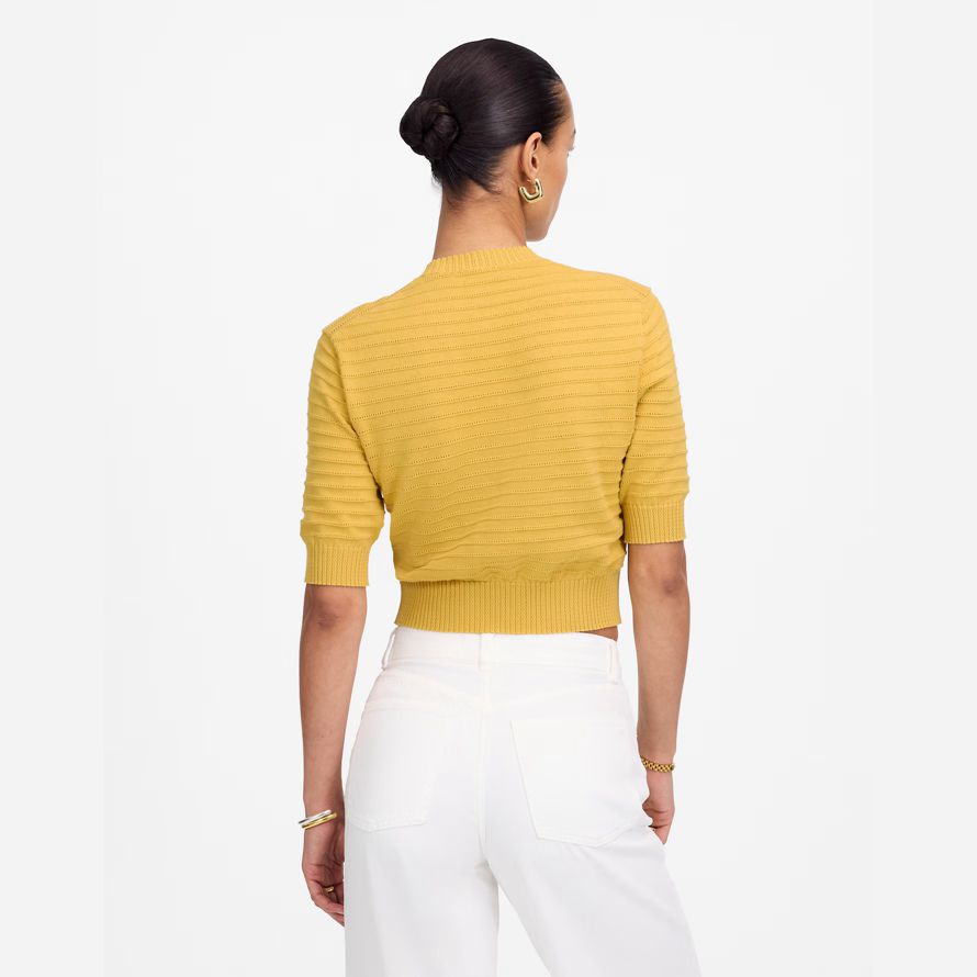 womens madewell textural-stitch cotton sweater yellow