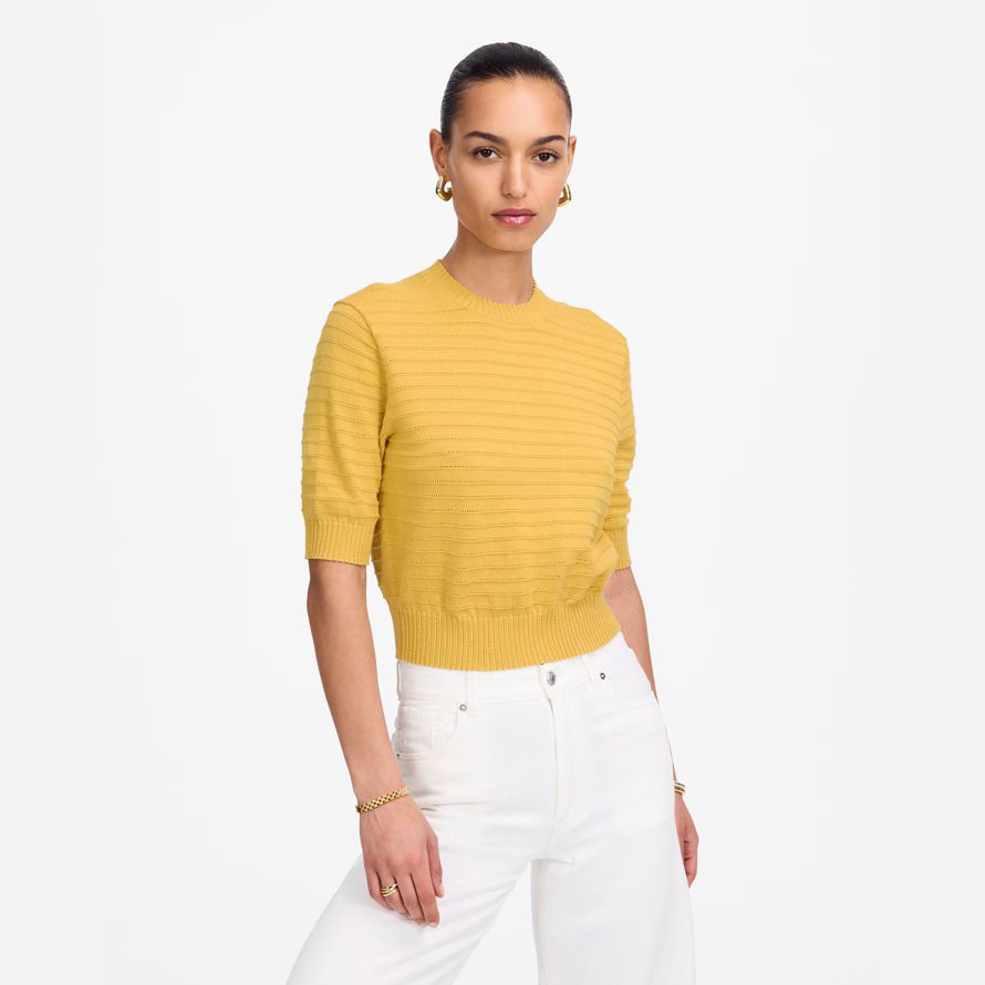 womens madewell textural-stitch cotton sweater yellow