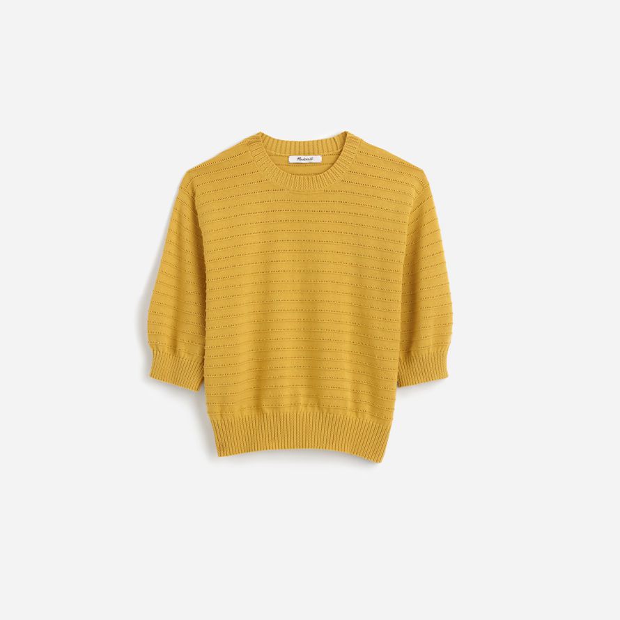 womens madewell textural-stitch cotton sweater yellow