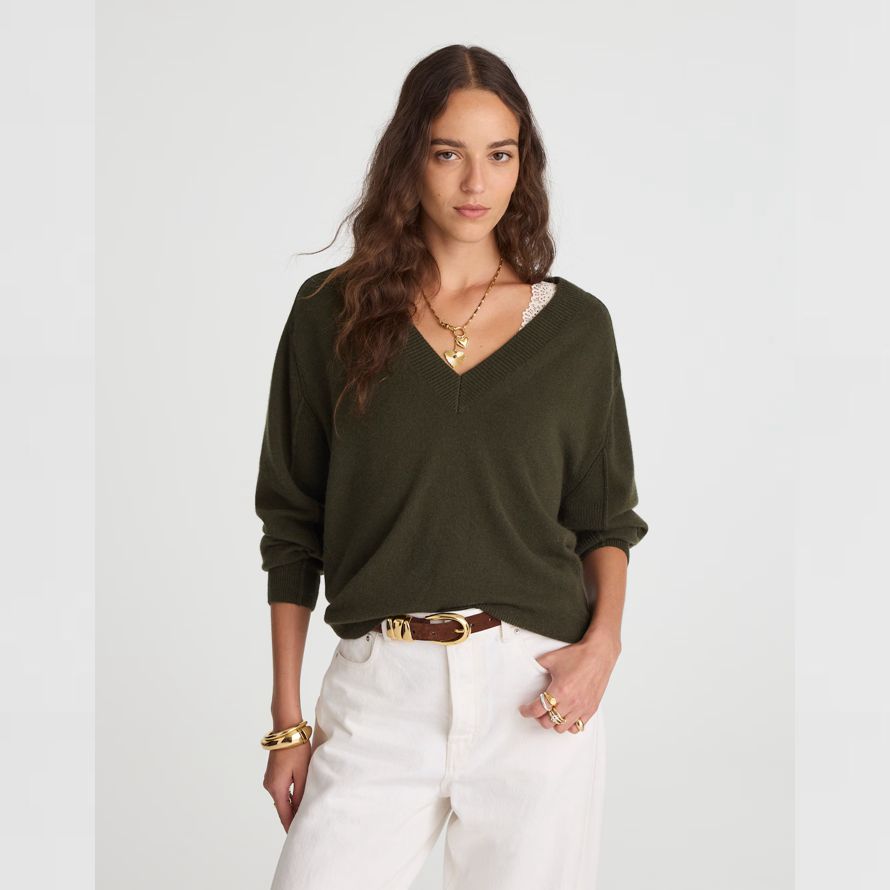 olive womens madewell cashmere v-neck sweater