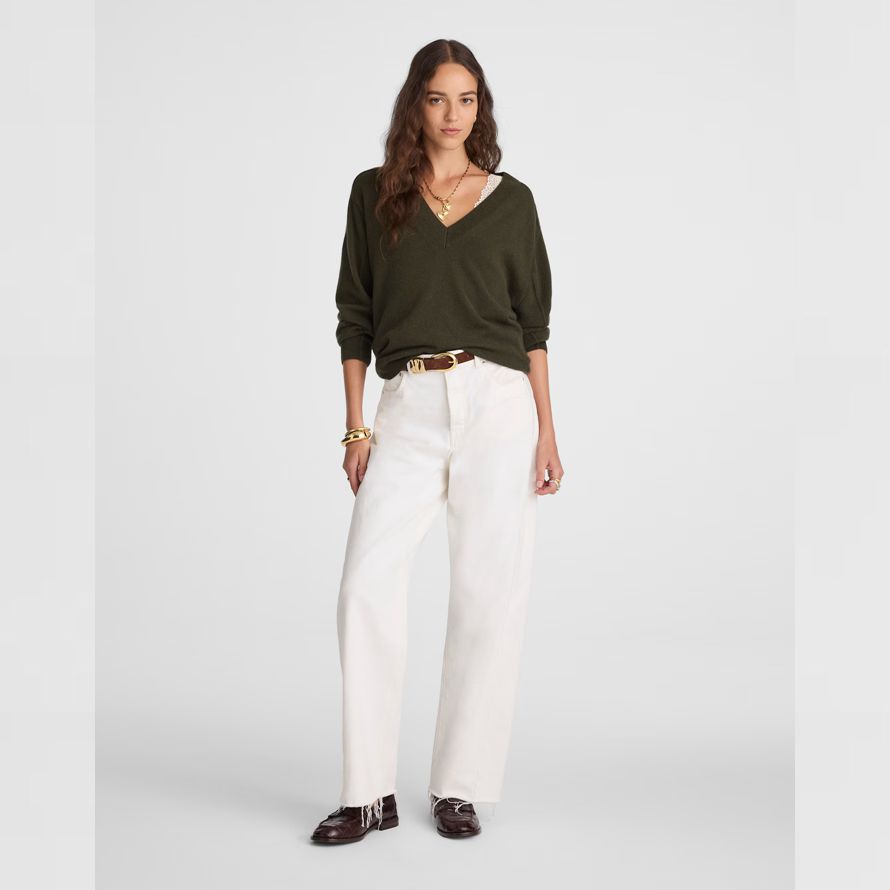 olive womens madewell cashmere v-neck sweater