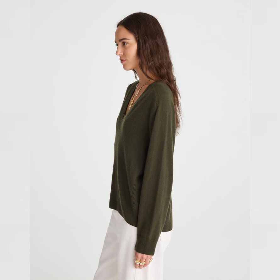 olive womens madewell cashmere v-neck sweater