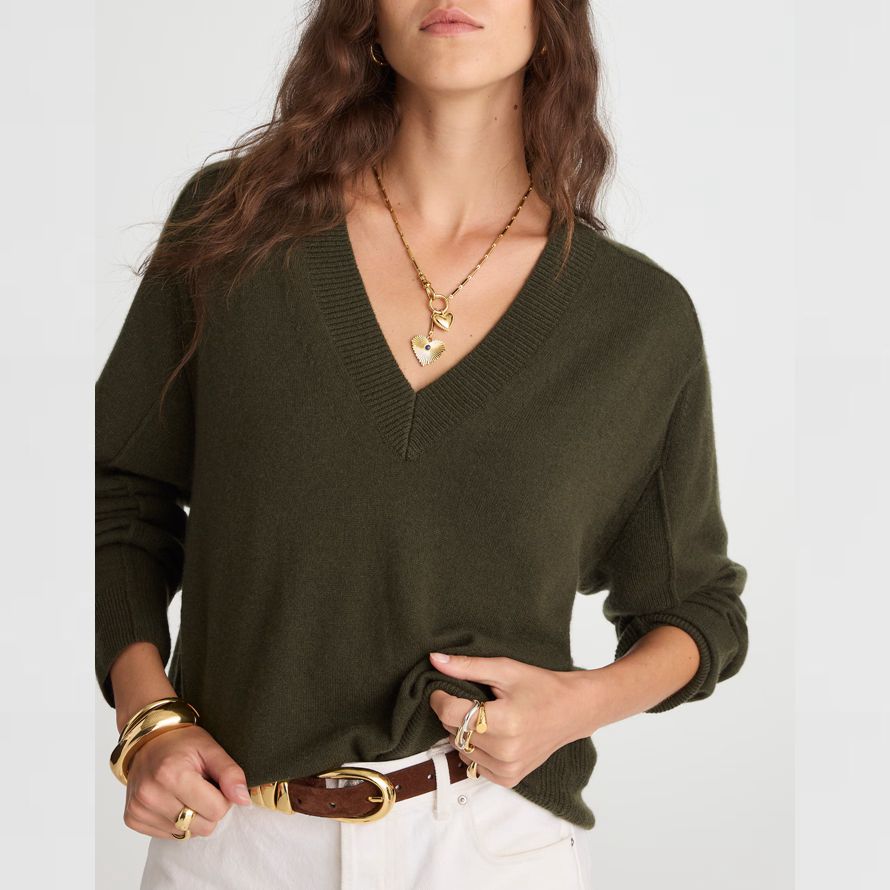 olive womens madewell cashmere v-neck sweater
