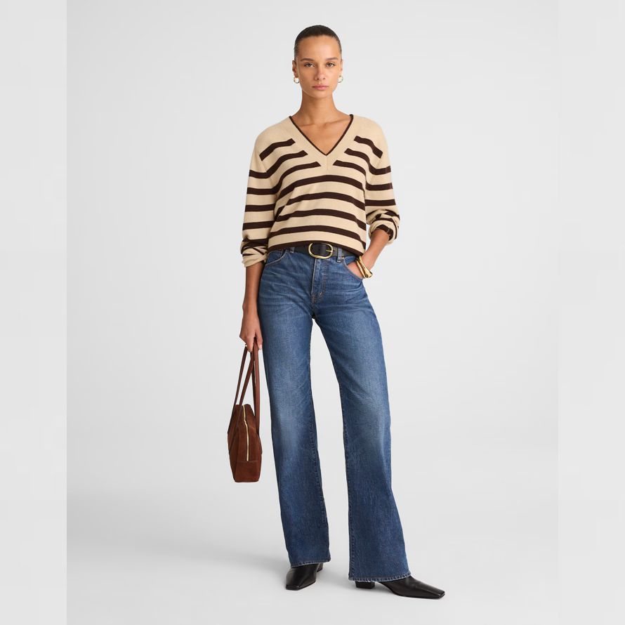 beige dark brown womens madewell cashmere v-neck sweater