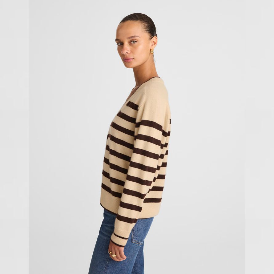 beige dark brown womens madewell cashmere v-neck sweater