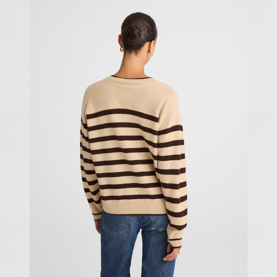 beige dark brown womens madewell cashmere v-neck sweater