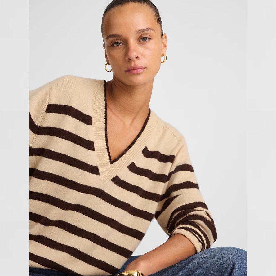 beige dark brown womens madewell cashmere v-neck sweater