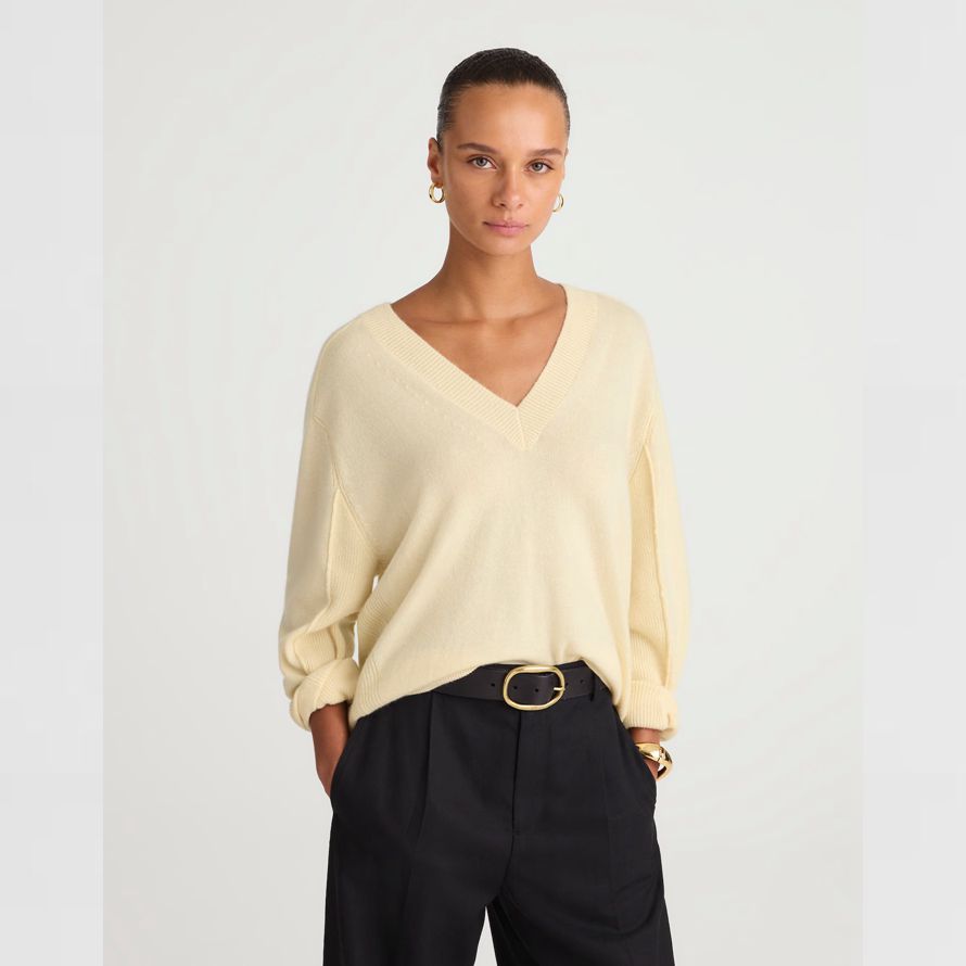 cream womens madewell cashmere v-neck sweater