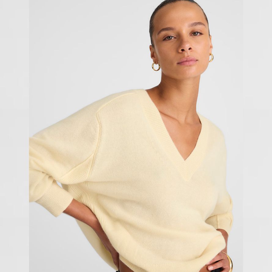 cream womens madewell cashmere v-neck sweater