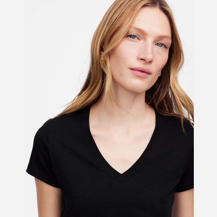 womens madewell slub perfect v-neck t-shirts black