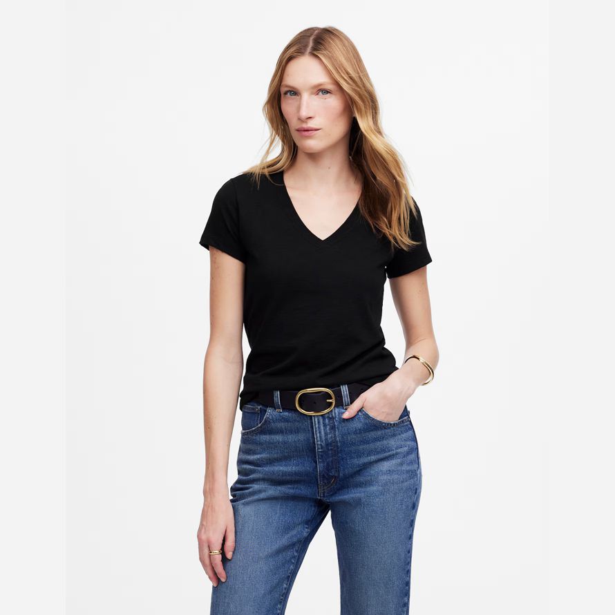 womens madewell slub perfect v-neck t-shirts black